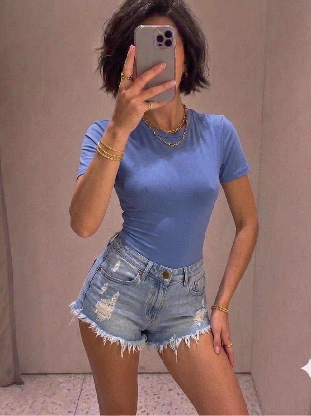Forever 21 Light Blue Ripped Denim Cutoff Shorts